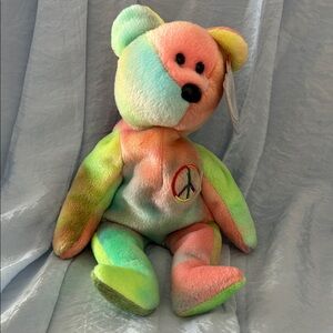 Vtg 1996 Original Ty Beanie Baby Peace the Bear Tie Dye